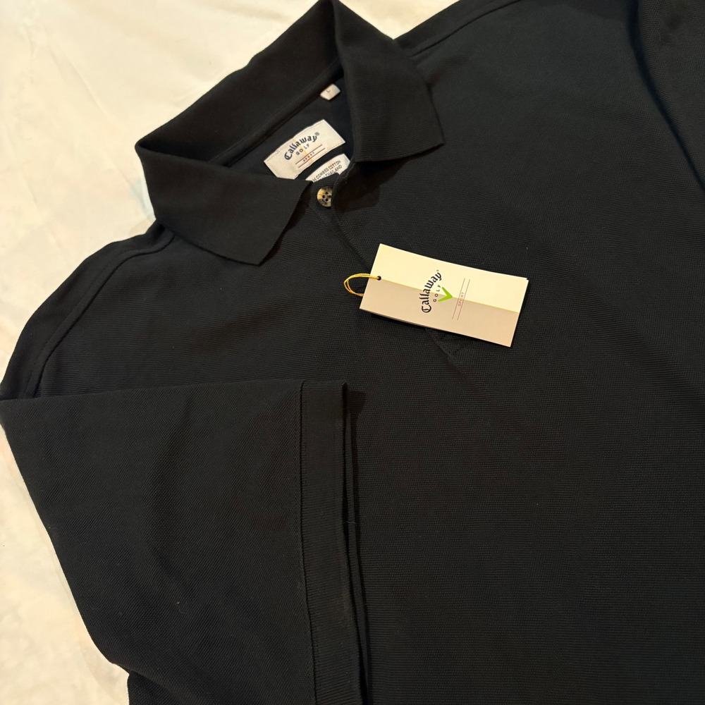 Callaway Golf Sport Mens Large Black 100% Combed Cotton Polo Shirt New With Tags